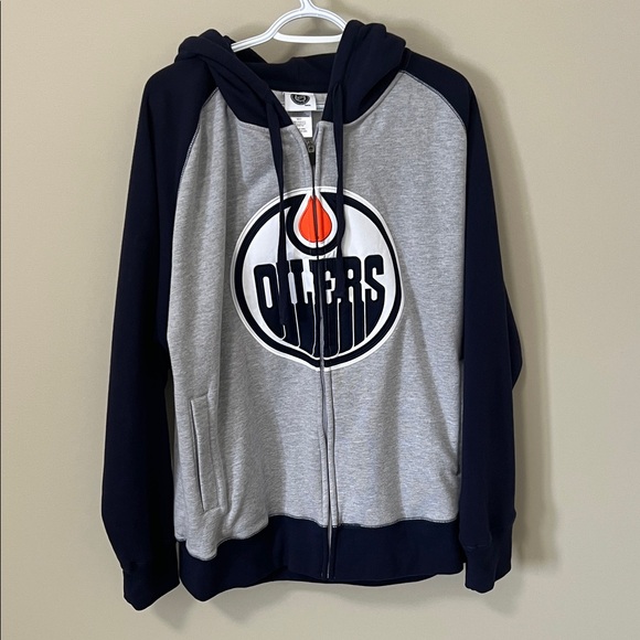 NHL Other - NHL Gray and Blue Edmonton Oilers Zip-Up Hoodie Large Logo Size XL